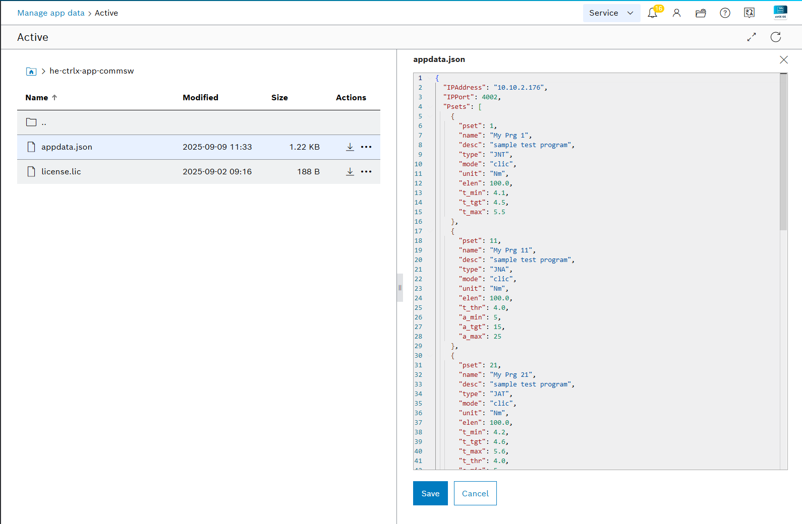 appdata.json editor view