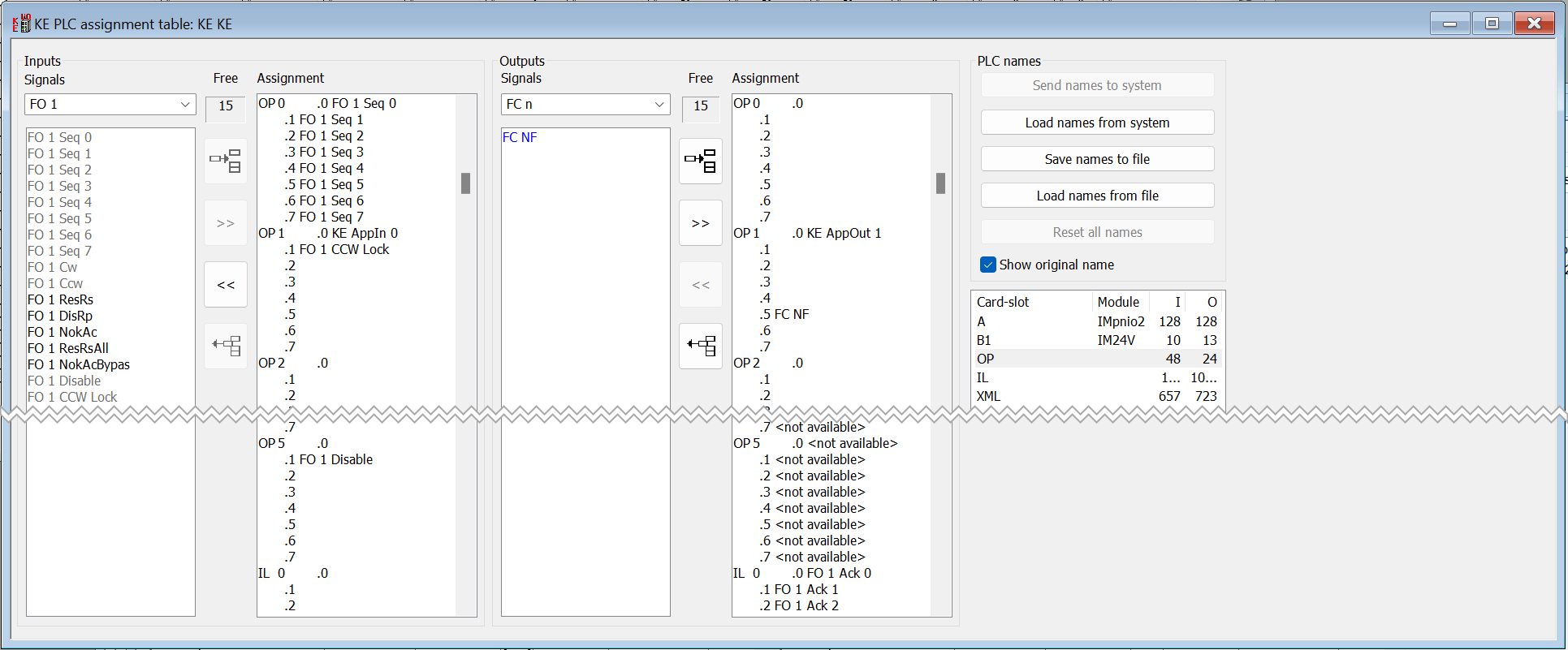 PLC assignment table OpenProtocol