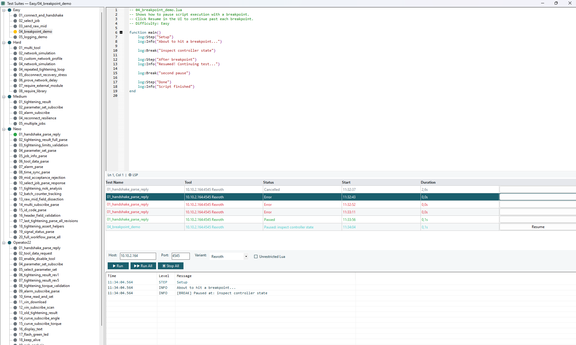 Test Suites Window